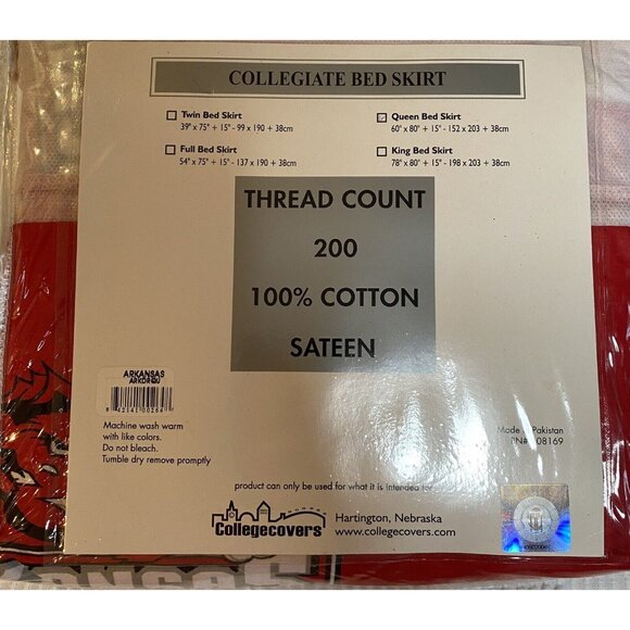 New In Package Arkansas Razorbacks Dust Ruffle Bed Skirt Size Queen Red White - Picture 1 of 2